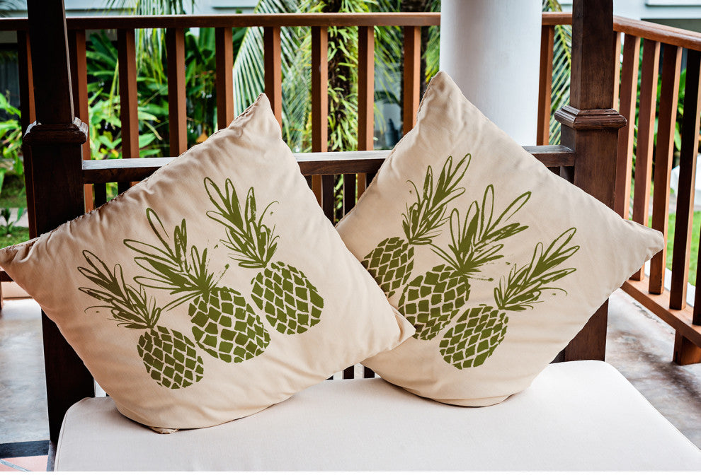 20" x 20" Pineapples Indoor/Outdoor Polyester Throw Pillow, Olive