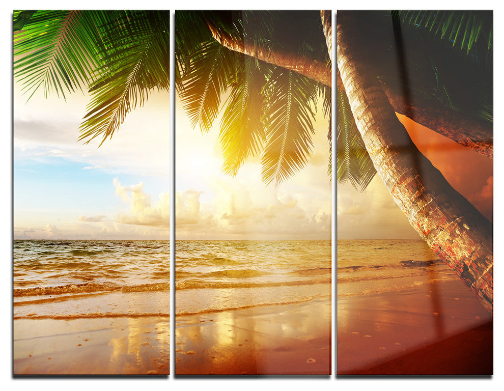 "Caribbean Beach Sunrise" Photo Metal Wall Art, 3 Panels, 36"x28"