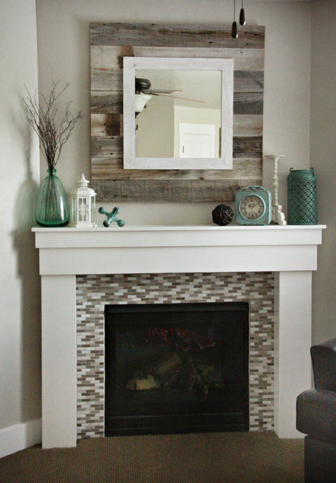 Barnwood Slat Mirror With White Overlay, 30"x30"
