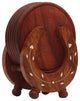 Retro Wooden Drink Coasters with Horseshoe Shaped Holder, Brown