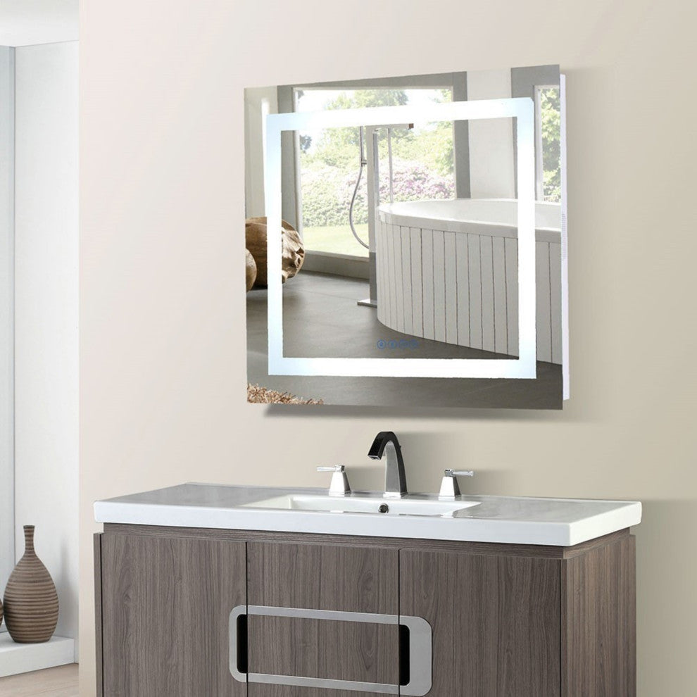 30" Rectangular Led Bordered Illuminated Mirror With Bluetooth Speakers