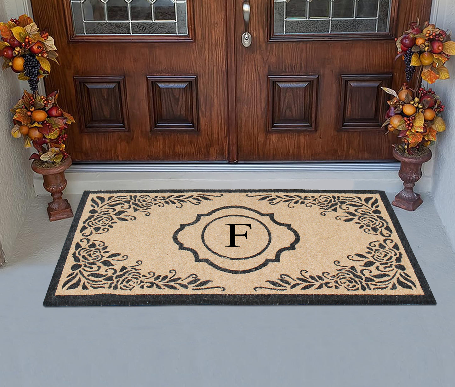 A1HC First Impression Hand Crafted Ella Entry Coir Monogrammed Double Doormat, F