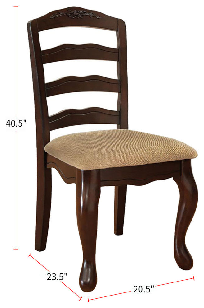 Set of 2 Padded Seat Dining Chair, Dark Walnut and Tan