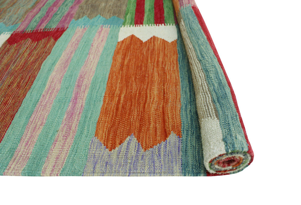 Modern Flatweave Aldrin Ivory/Green Rug, 5'7x8'2