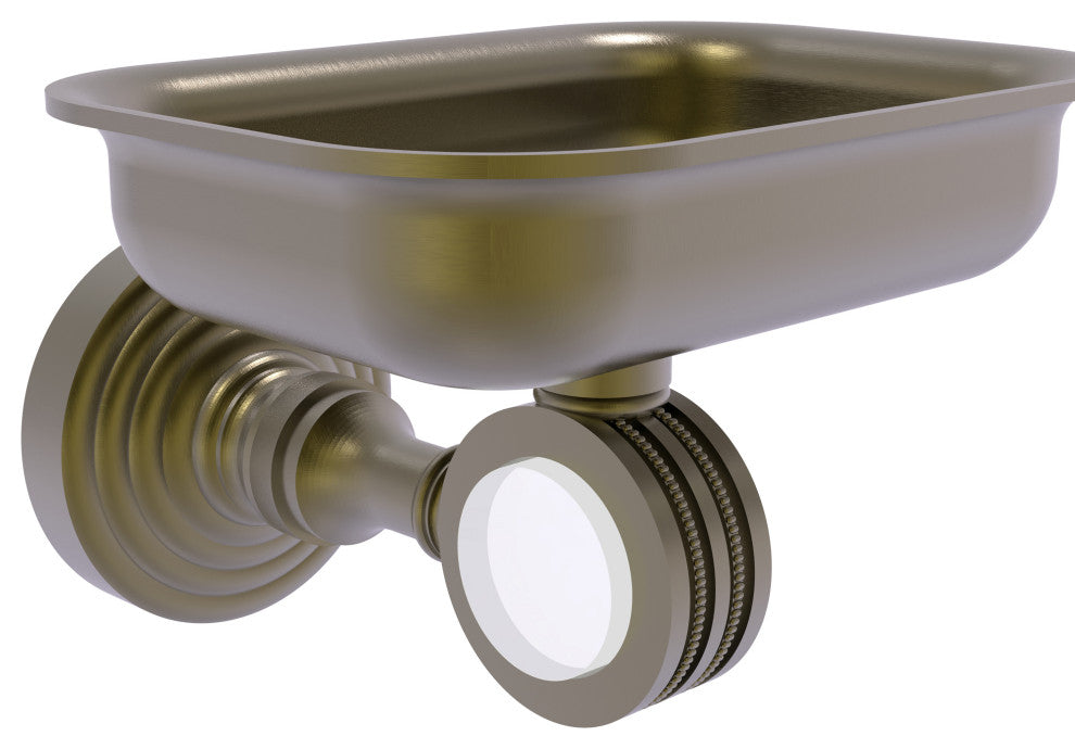 Pacific Grove Wall-Mount Soap Dish Holder with Dotted Accents, Antique Brass
