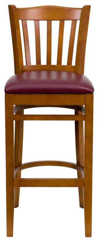 Dyersburg 31" Wood Barstool Vertical Slat Back Cherry, Burgundy Vinyl Seat