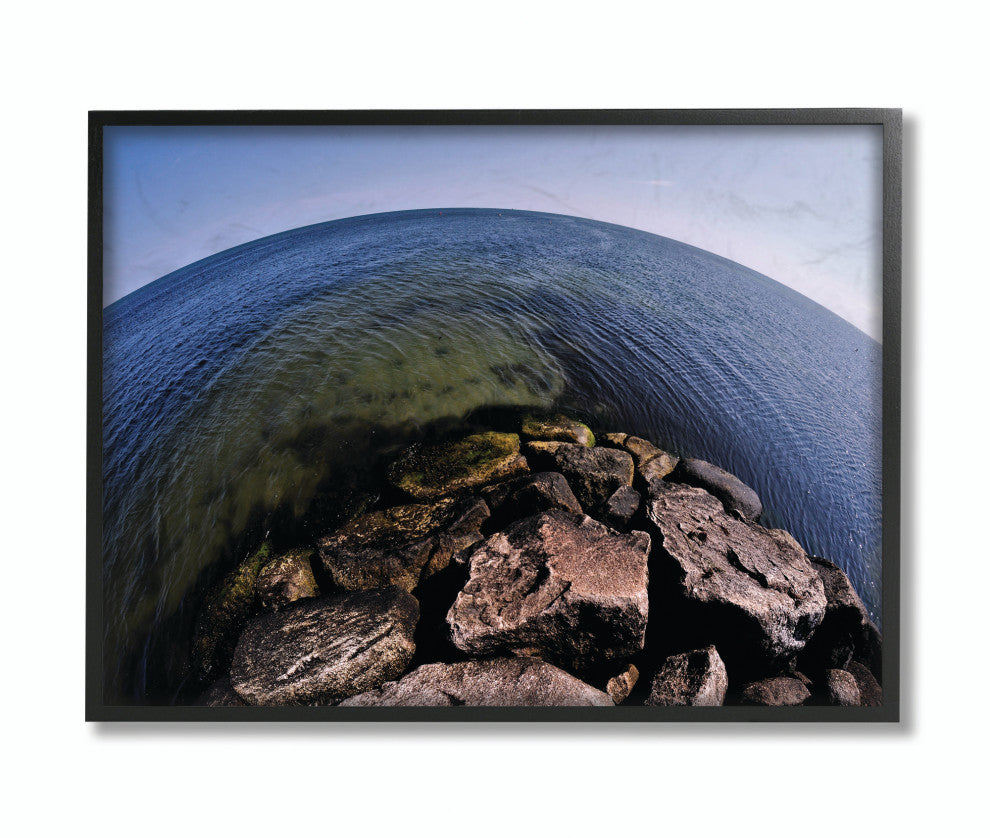 Fisheye Ocean Sea Landscape Photograph, 24"x30", Black Frame