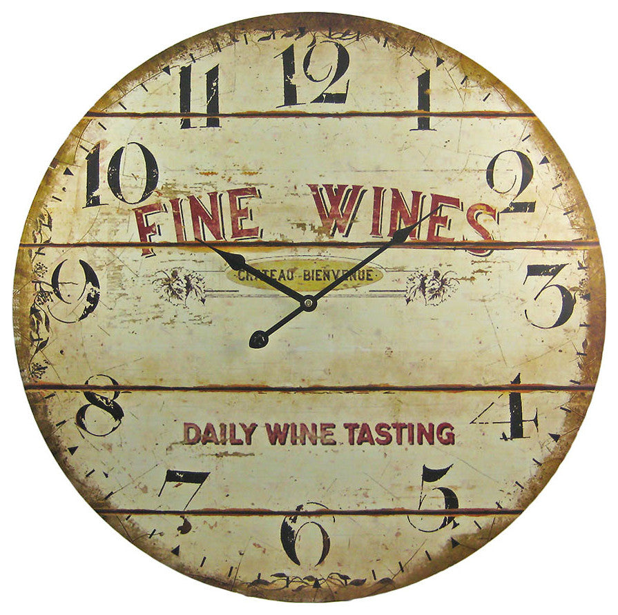 Fine Wines Barrel Motif 23" Diameter Wall Clock