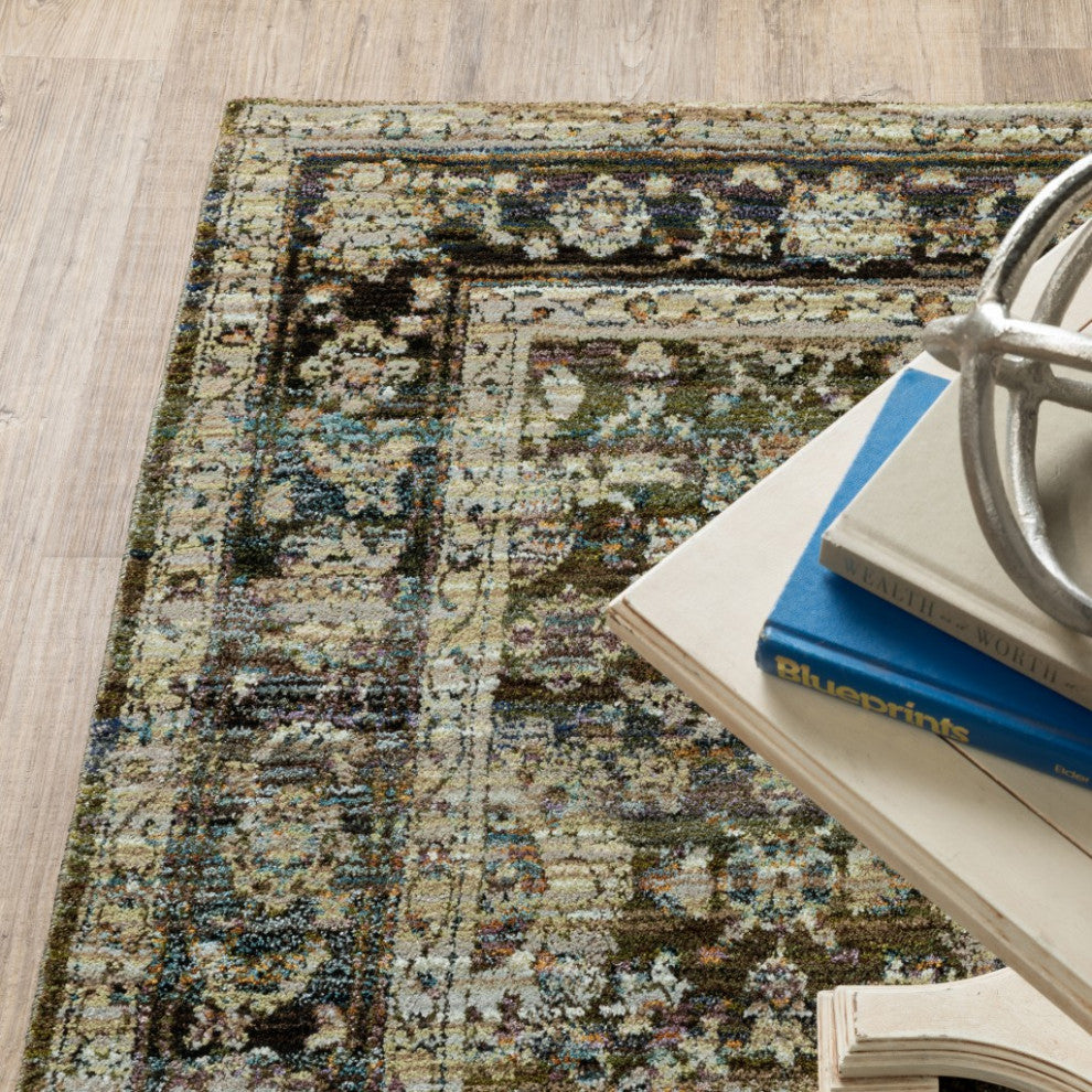 8'X10' Green And Brown Floral Area Rug