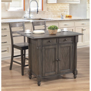 Shades of Gray Expandable Drop Leaf Kitchen Island Set With 2 Stools