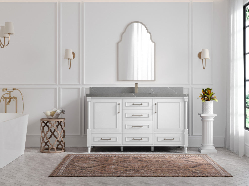 Aberdeen 60 Single Bathroom Vanity in White 2" Piatra Gray