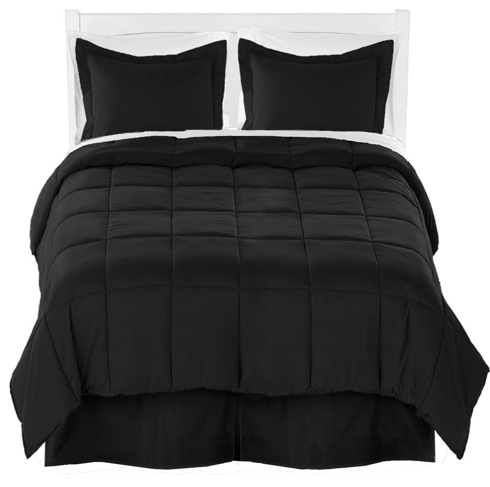 Comforter, Sheet, and Bed Skirt, Black, White, Black, Split Queen
