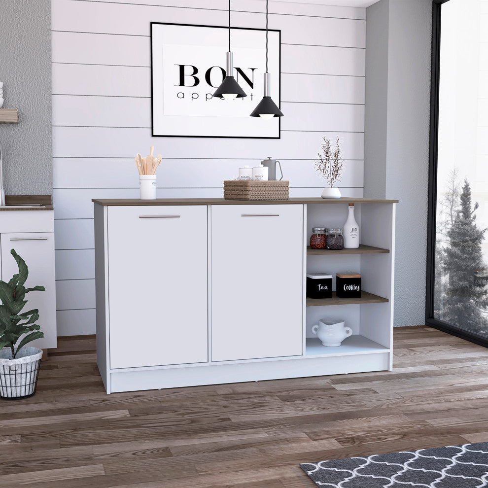 DEPOT E-SHOP Mars Kitchen Island, White/Dark Brown