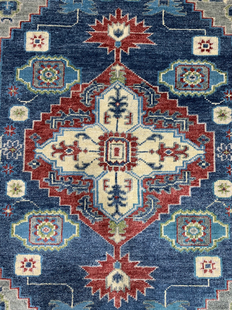 DENIM BLUE / Red Traditional Classic Serapi Area Rug