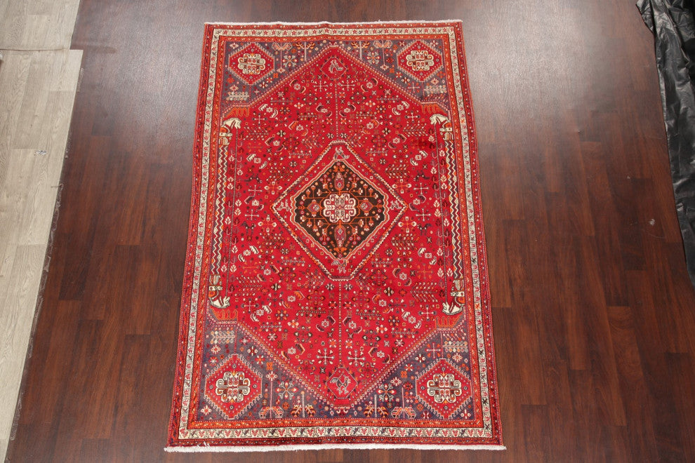 Consigned, Faded Traditional Handmade Vintage-Style Persian Area Rug, Red, 5x8