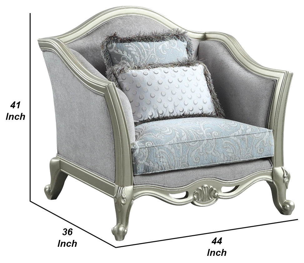 Benzara BM276231 44" Classic Accent Chair, Fabric Cushioned Seat, Gray/Champagne