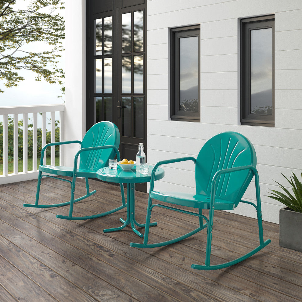 Griffith 3-Piece Outdoor Rocking Chair Set, Turquoise Gloss