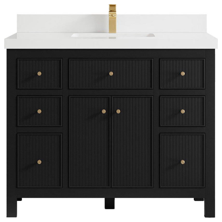 Sonoma 42 Single Sink Reeded Bath Vanity in Black 2" White Quartz