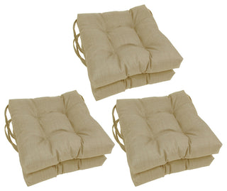16" Polyester Solid Outdoor Square Tufted Chair Cushions, Set of 6, Sandstone