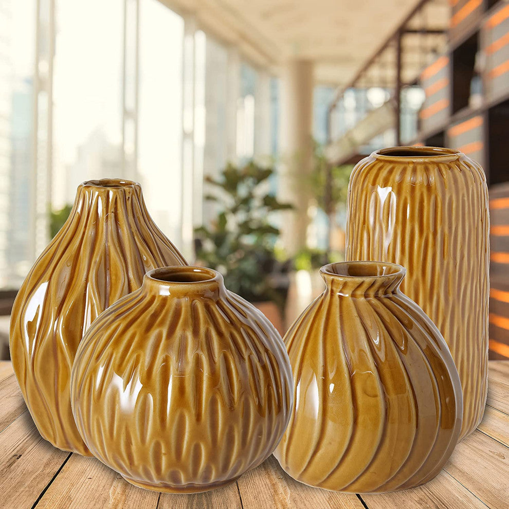 4 Piece Ochre Porcelain Table Vase Set