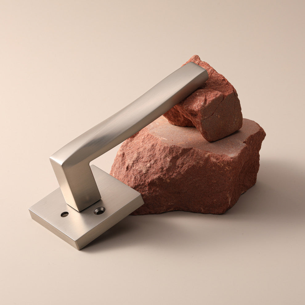 Modern Heavy Duty Designer Interior Door Lever - Convex Collection, Satin Nickel, Double Dummy