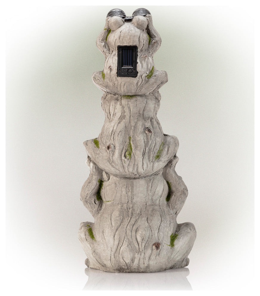 Alpine Solar Three Stack Frogs Statue with LED Light, 24"