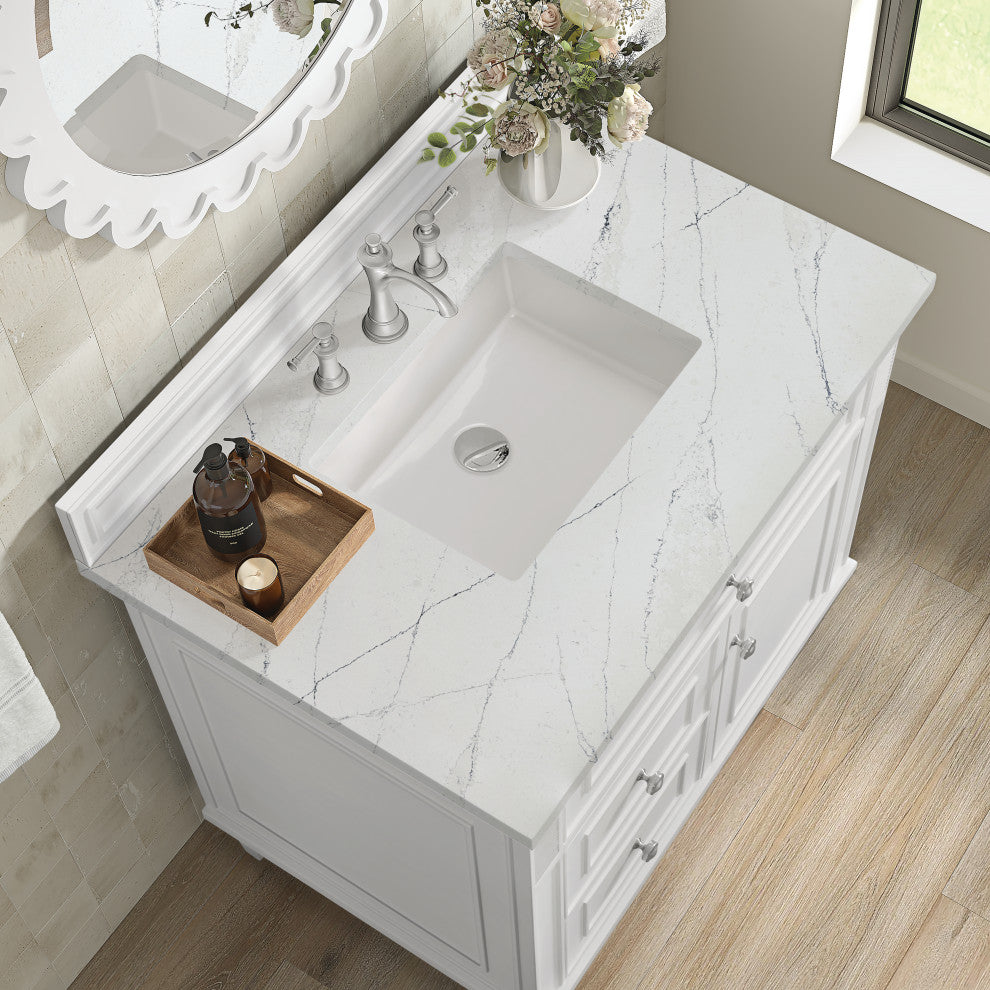 Lorelai 36" Single Vanity, Bright White, 3 CM Ethereal Noctis Top