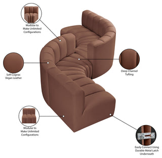 Arc Vegan Leather Upholstered 6-Pc. Facing Modular Sectional, Cognac