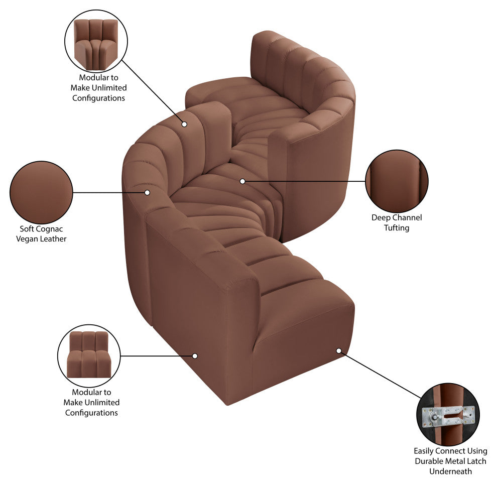 Arc Vegan Leather Upholstered 6-Pc. Facing Modular Sectional, Cognac