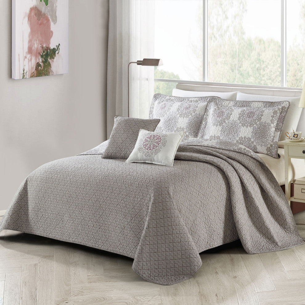 Serano Medallion Coverlet Bed Spread Set, Purple, Queen, 90"x90"