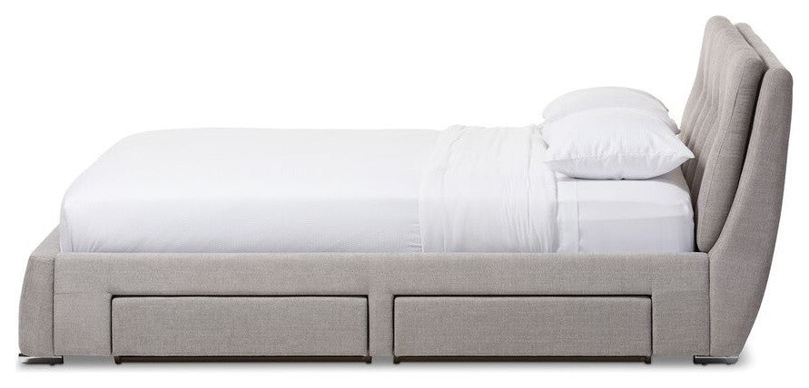 Camile Modern Gray Fabric Upholstered 4-Drawer Queen Size Storage Platform Bed