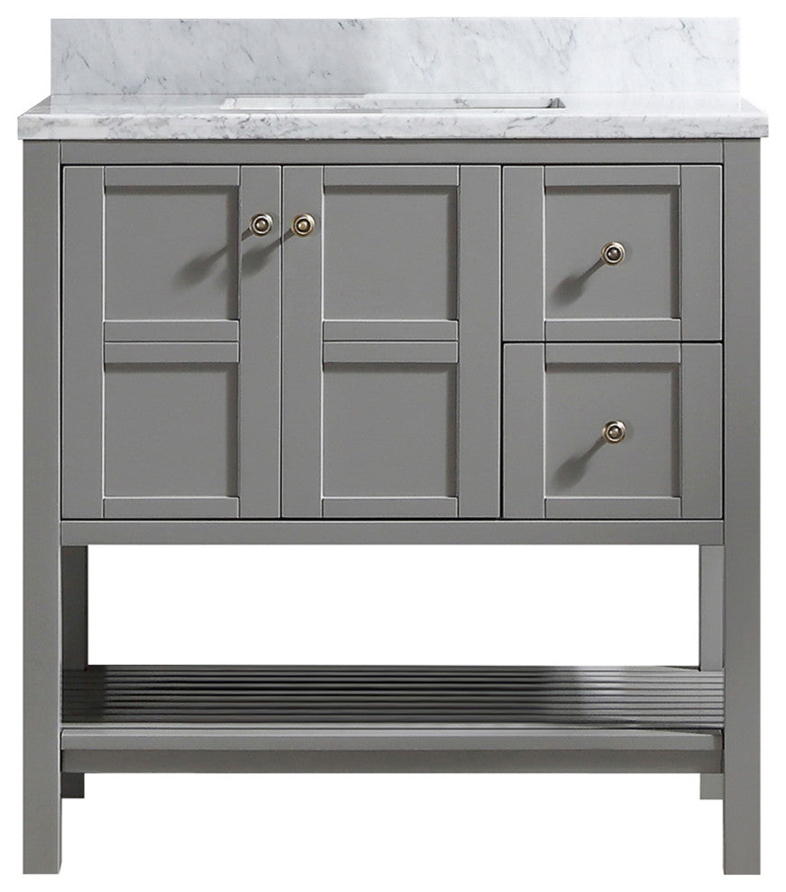 CASAINC 36" Marble Top Single Sink Bathroom Vanity, Gray
