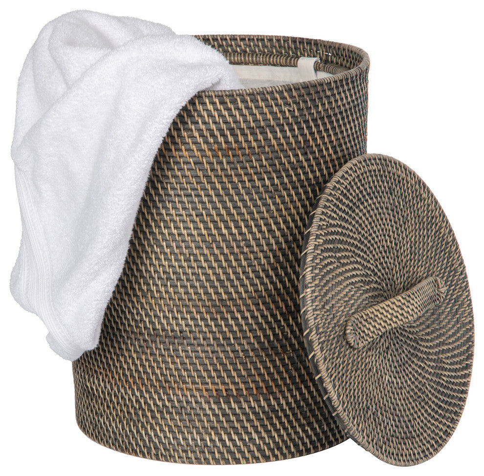 Loma Rattan Hamper with Liner, Apartment Size, Black-Wash