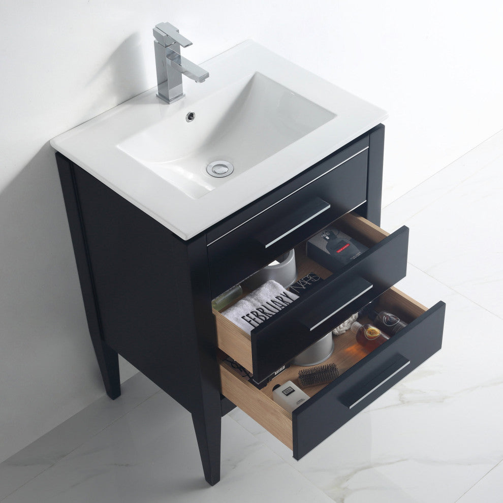 Grace 24" Single Bathroom Vanity Set, Black With Chrome Trim