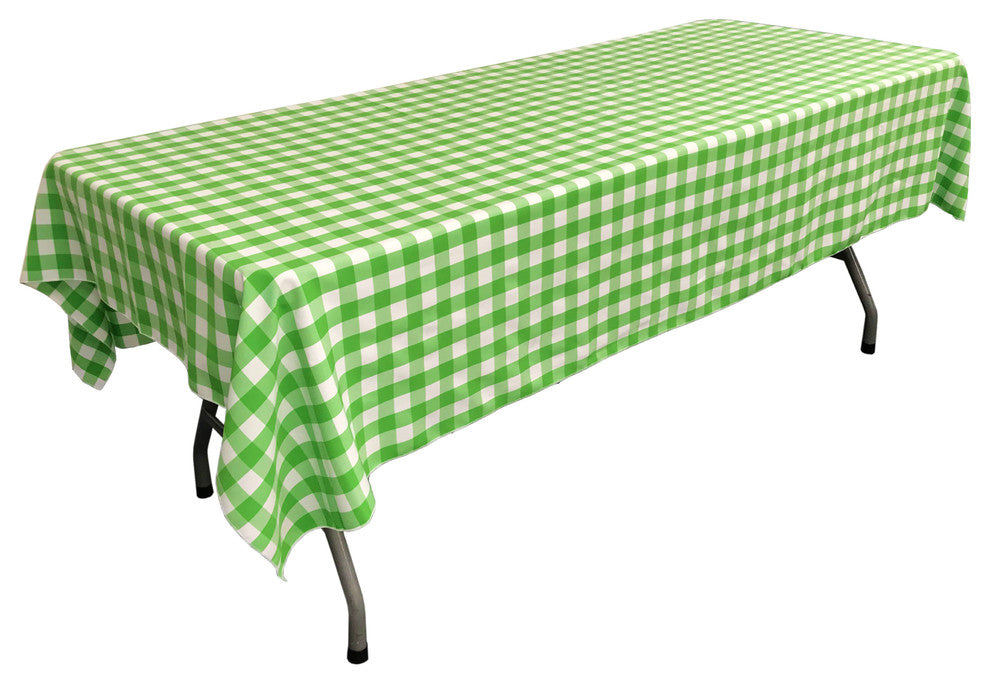 Polyester Gingham Checkered 60"x108" Rectangular Tablecloth, White and Lime