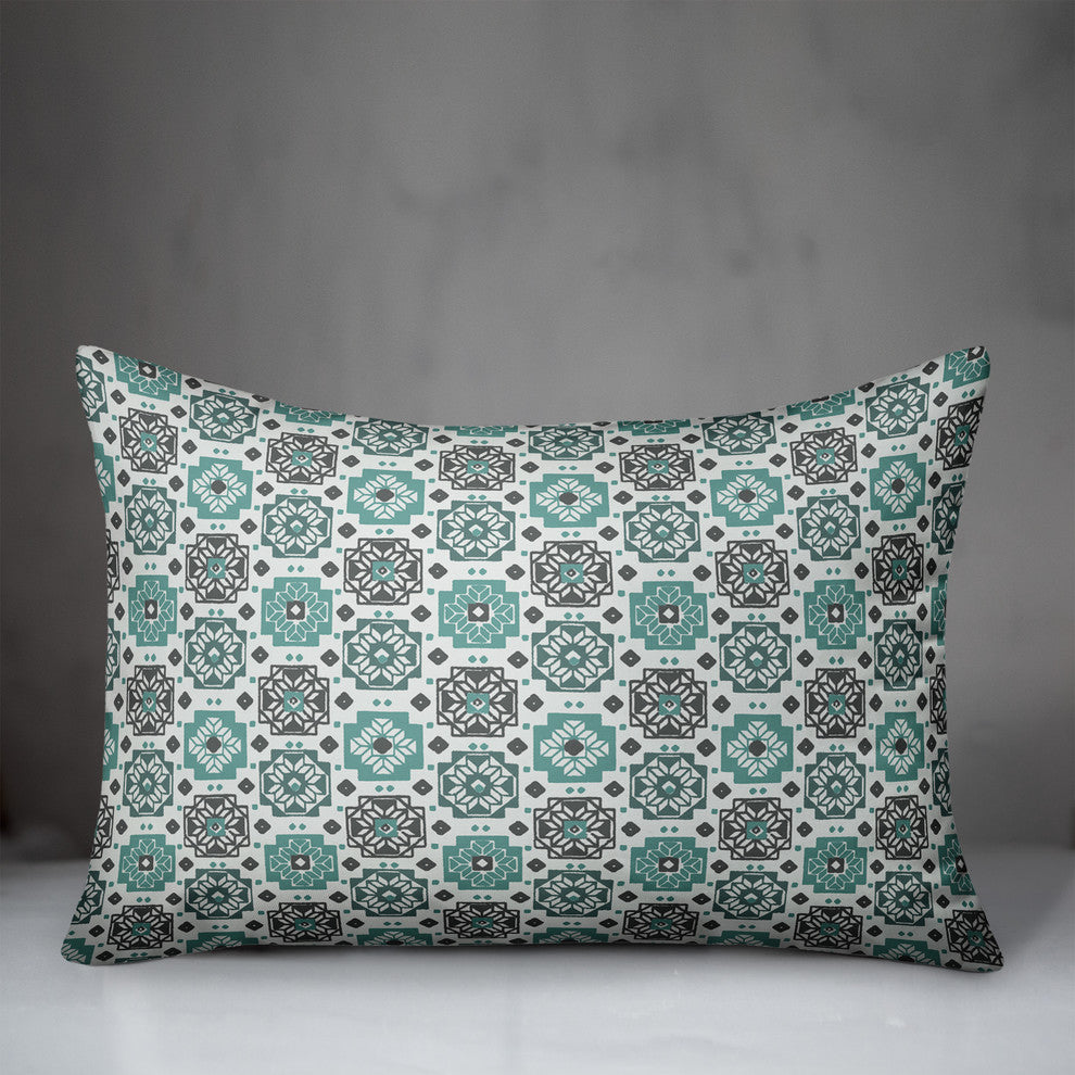 Square Flowers in Blue Throw Pillow