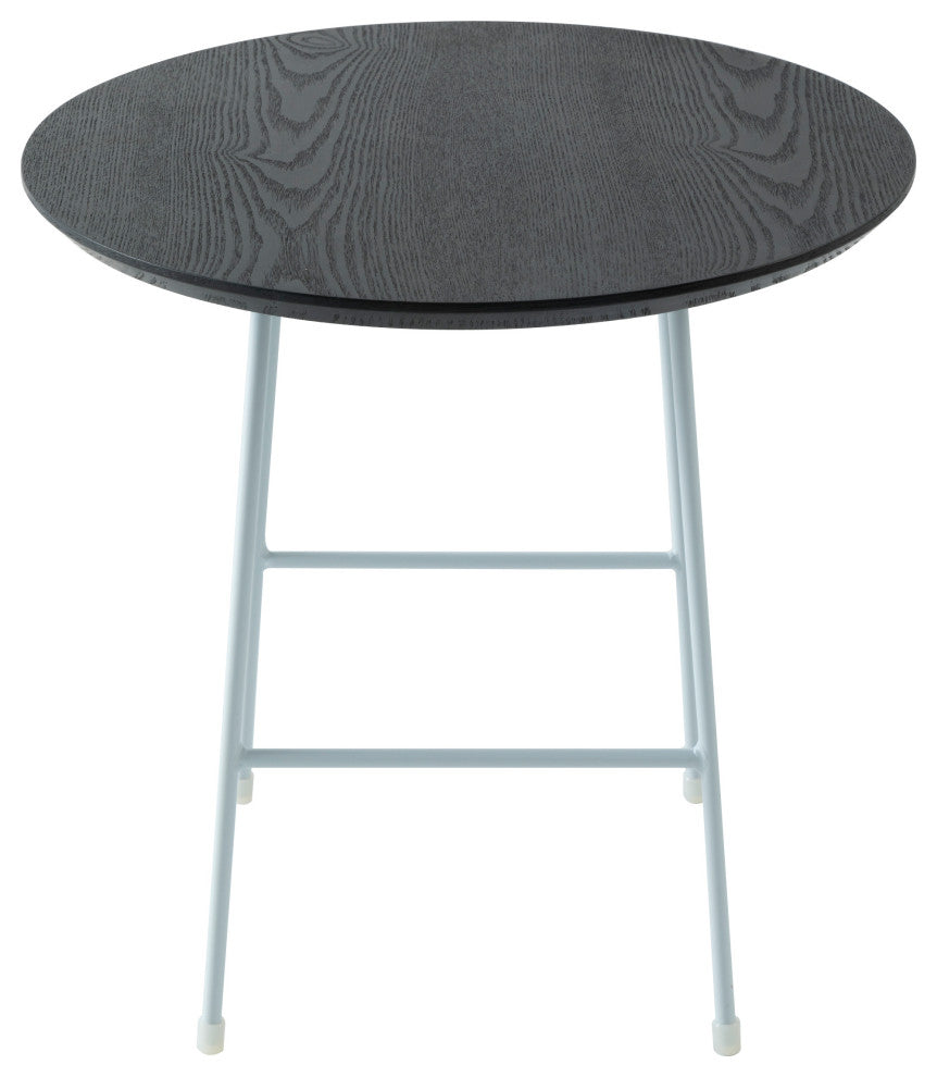 LeisureMod Rossmore Modern Round Side Table With White Steel Frame, Black