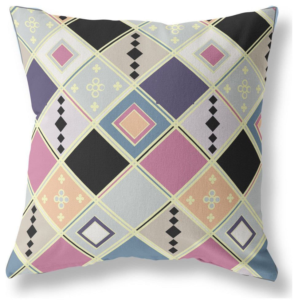 16" Pink Gold Tile Indoor Outdoor Zippered Throw Pillow