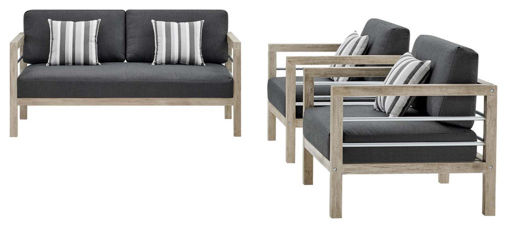 Wiscasset 3 Piece Outdoor Patio Acacia Wood Set Light Gray