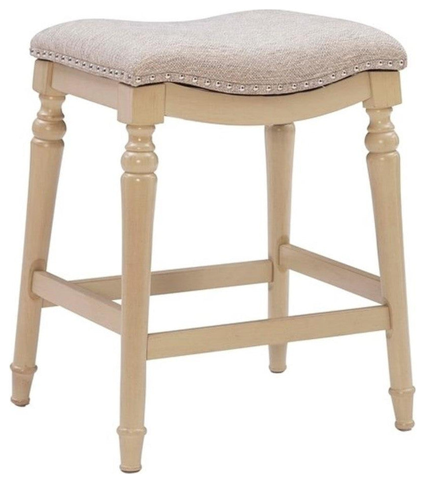 Home Square 27" Big and Tall Wood Counter Stool in Off White Cream - Set of 3