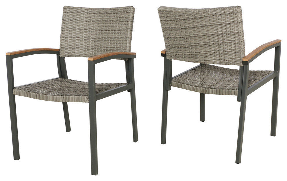 Swarthmore Outdoor Aluminum Dining Chairs With Faux Wood Accents, Gray + Natural Brown, Set of 2