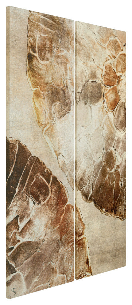 "Golden Layers I" Abstract Rendered on Gold Shagreen Wrapped Canvas Wall Art Set
