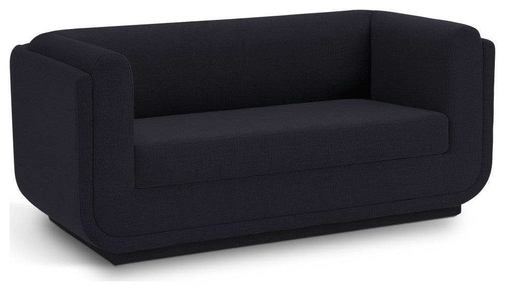 Kimora Linen Textured Fabric Upholstered Loveseat, Black