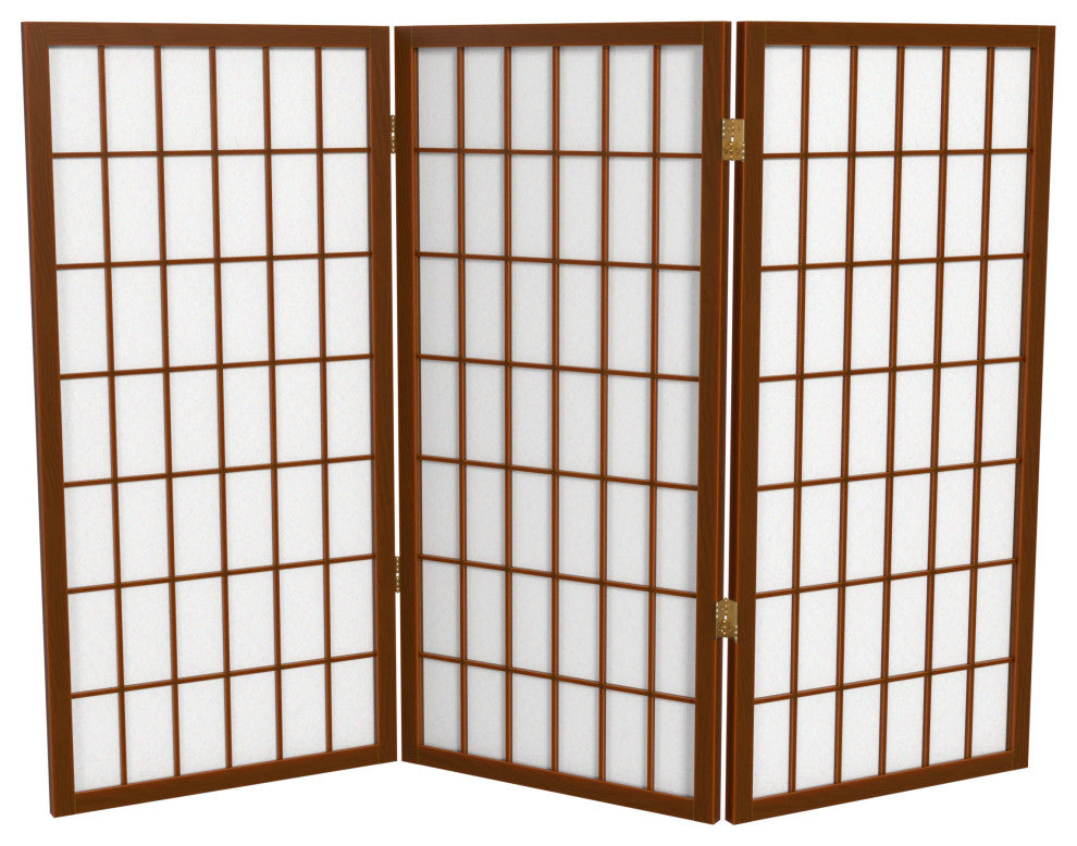3' Tall Window Pane Shoji Screen, Walnut, 3 Panels