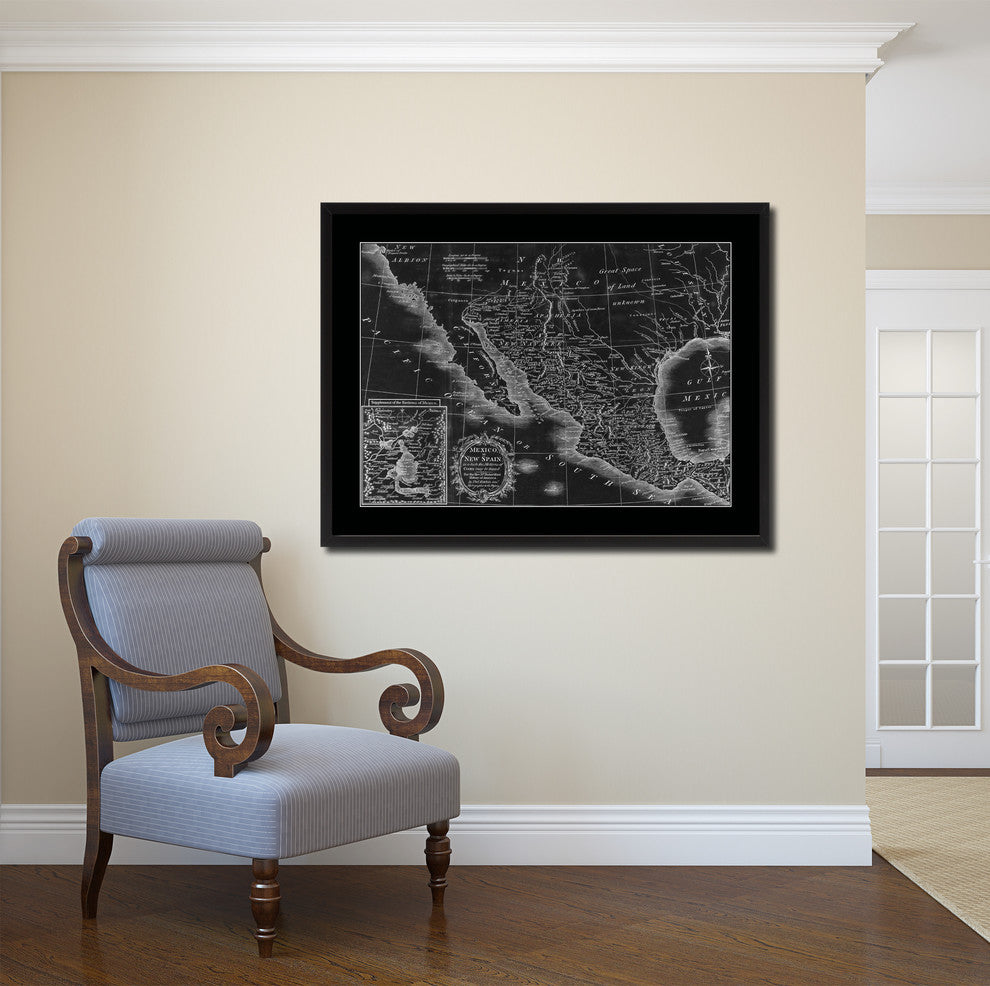 Mexico Vintage Monochrome Map Canvas, 16"x21"