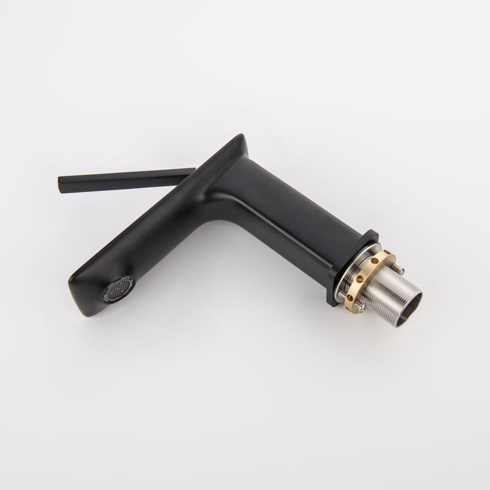 Single Level Handle Solid Brass Bathroom Faucet, Matte Black