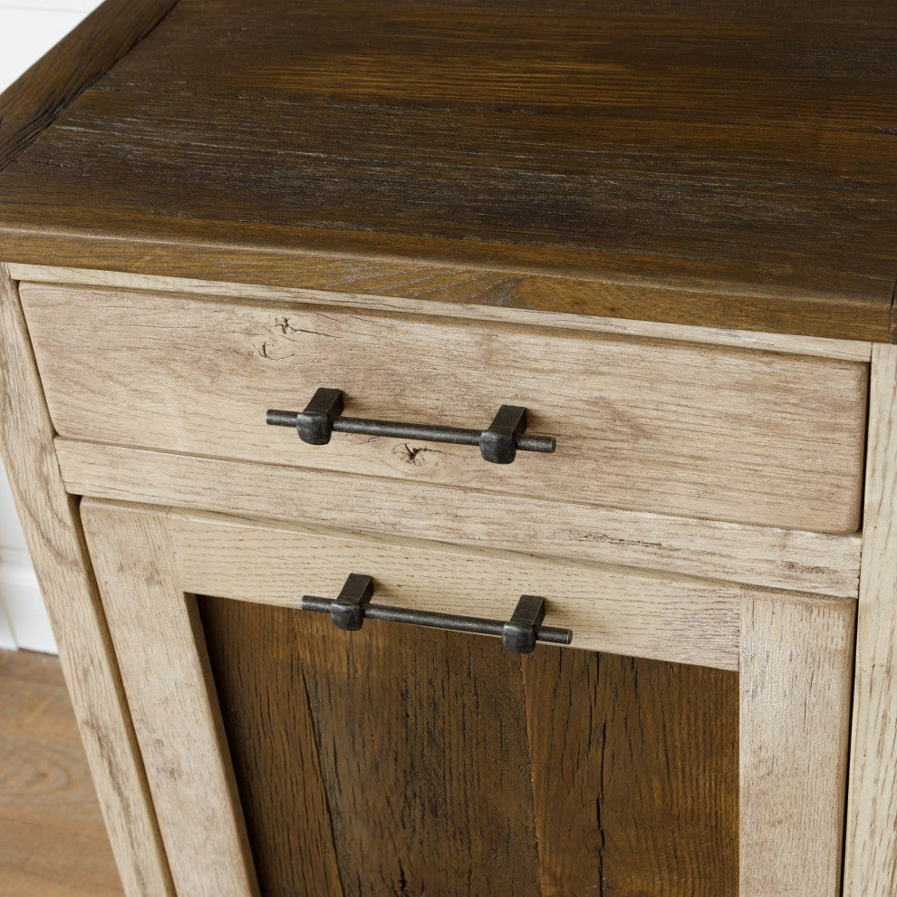 Reclaimed Oak Tilt-out Garbage Bin With Drawer, White With Van Dyke Brown and Smoked Hickory