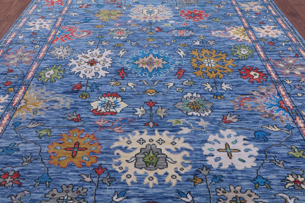 8' 11" X 12' 1" Hand-Knotted Turkish Oushak Wool Rug - Q14953