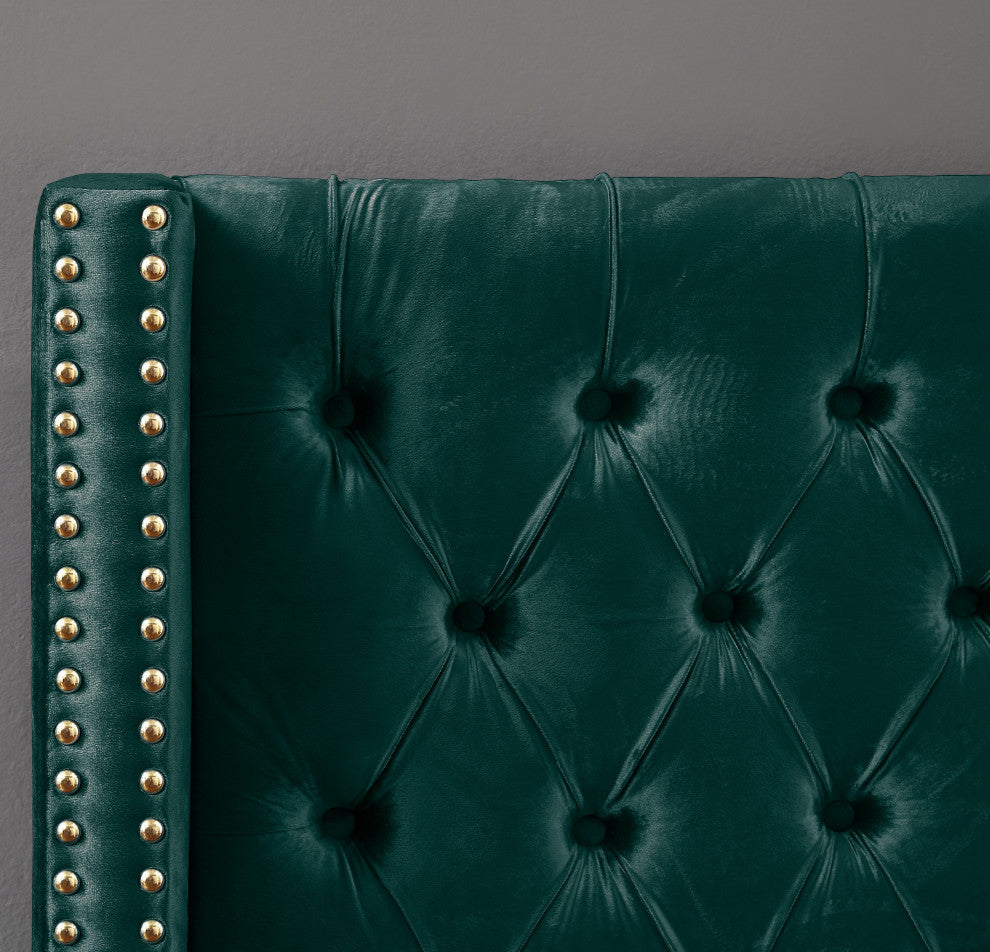 Barolo Velvet Upholstered Bed, Green, Twin