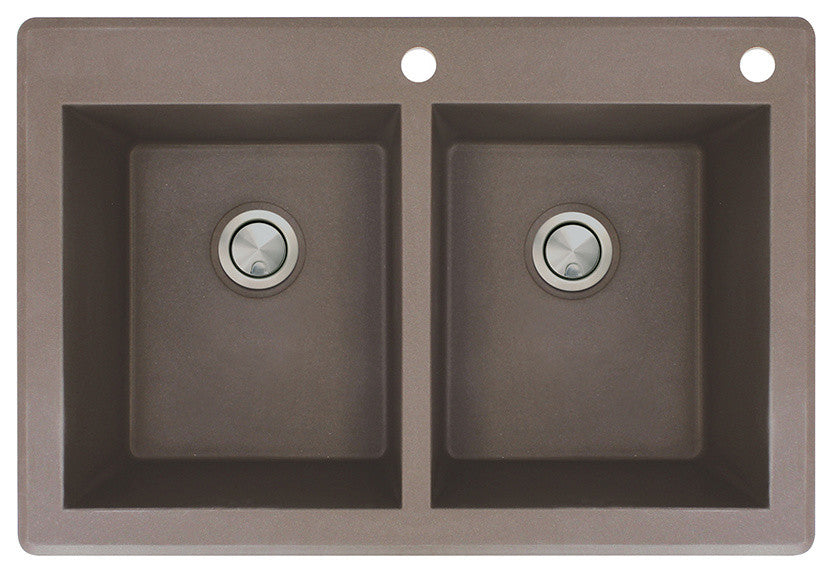 Radius 33" silQ Granite Double Bowl Kitchen Sink with 2 Holes in Espresso